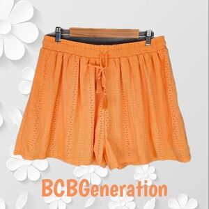 BCBGeneration Womens Beach Days Shorts Sz L Bright Orange Elastic Tie Waist